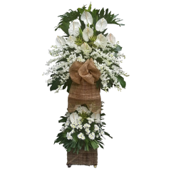 Funeral spray of anthuriums and orchids on a stand. about 7 feet in Height. Best funeral flowers delivery Manila, Makati, Quezon City, Muntinlupa, Cavite, Philippines
