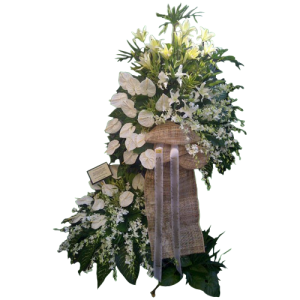 convey your sympathy and condolences with this big funeral spray of anthuriums, orchids and lilies. Express delivery of funeral blossoms by Manila Blooms online flower shop.